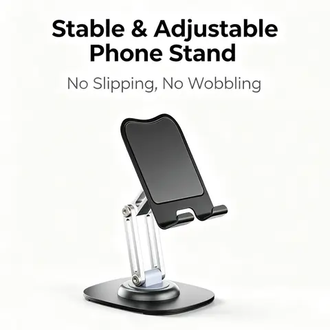 360° Rotating Metal Desk Phone Stand Holder Mount Universal Fits for iPhone 17 16 15 14 13 12 11 Pro Max Plus,for Samsung Galaxy S24 S23 S22 S21 S20 S10+ S9+ Note 9, Samsung Galaxy Tab Series, Lenovo Tab Series All Smartphone