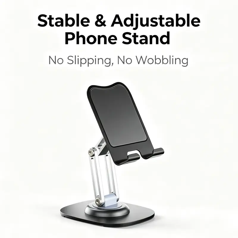 360° Rotating Metal Desk Phone Stand Holder Mount Universal Fits for iPhone 17 16 15 14 13 12 11 Pro Max Plus,for Samsung Galaxy S24 S23 S22 S21 S20 S10+ S9+ Note 9, Samsung Galaxy Tab Series, Lenovo Tab Series All Smartphone