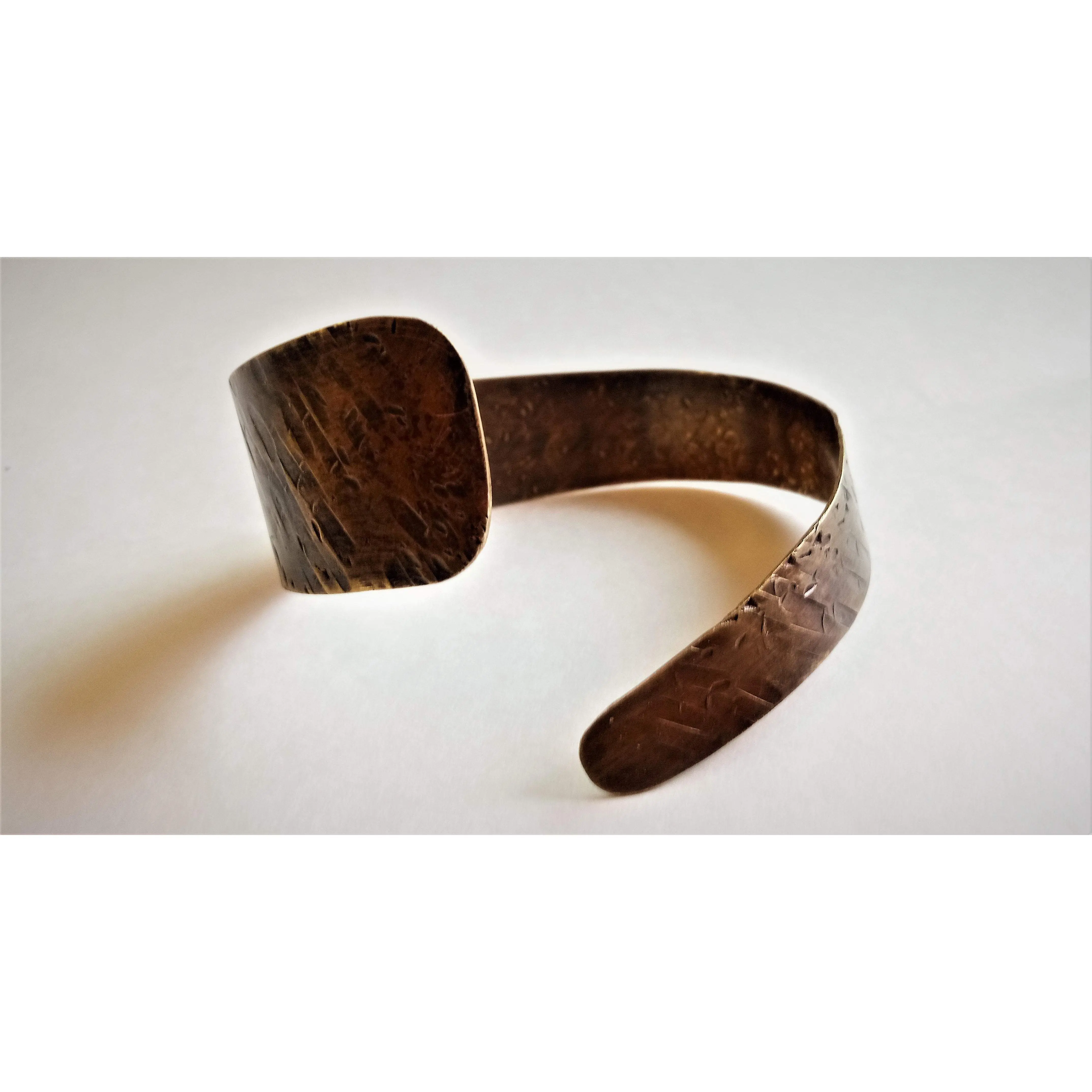 Spiraled Copper Cuff - Hand-Crafted Adjustable Copper Cuff with Hammered Texture, Approximately 7 3/4" Inches Long, 1" Inches Width