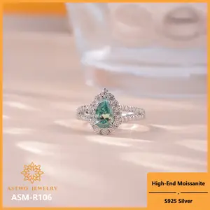 [ASM-R106] 1.74ct D Color  VVS1 Clarity  Moissanite Blue Water of Lake Horus Pear-shaped Marquise Moissanite Rings