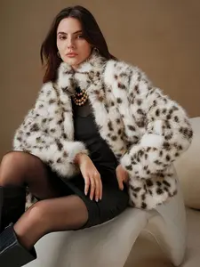 【US Shipping】Leopard Print Faux Fur Coat for Women Stylish Warm Winter Outerwear with Bold Design and Faux Fur Material