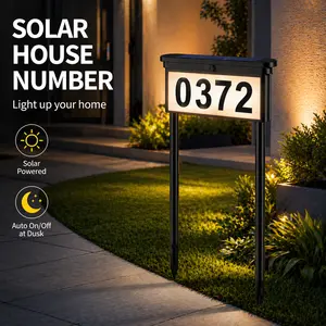 SOLMATE Solar Address Sign for Yard, LED Lighted House Numbers with Warm & RGB Color Changing, IP65 Waterproof Outdoor Plaque, Stake or Wall Mount for Delivery & Emergency