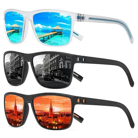 TURBOPEP Full Options 3 Pairs HD Polarized Sunglasses 3 Pairs Unisex Square Frame UV Protection Lightweight Travel Accessories with Adjustable Hinges & Anti-Slip Nosepiece fashionable,Valentine Gifts
