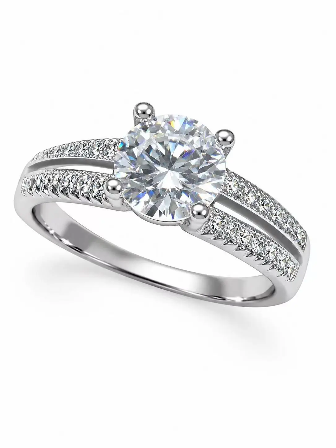 1.0ct Round Cut Moissanite Halo Engagement Ring, Pavé Band, GRA Certificate, Sizes 6-8