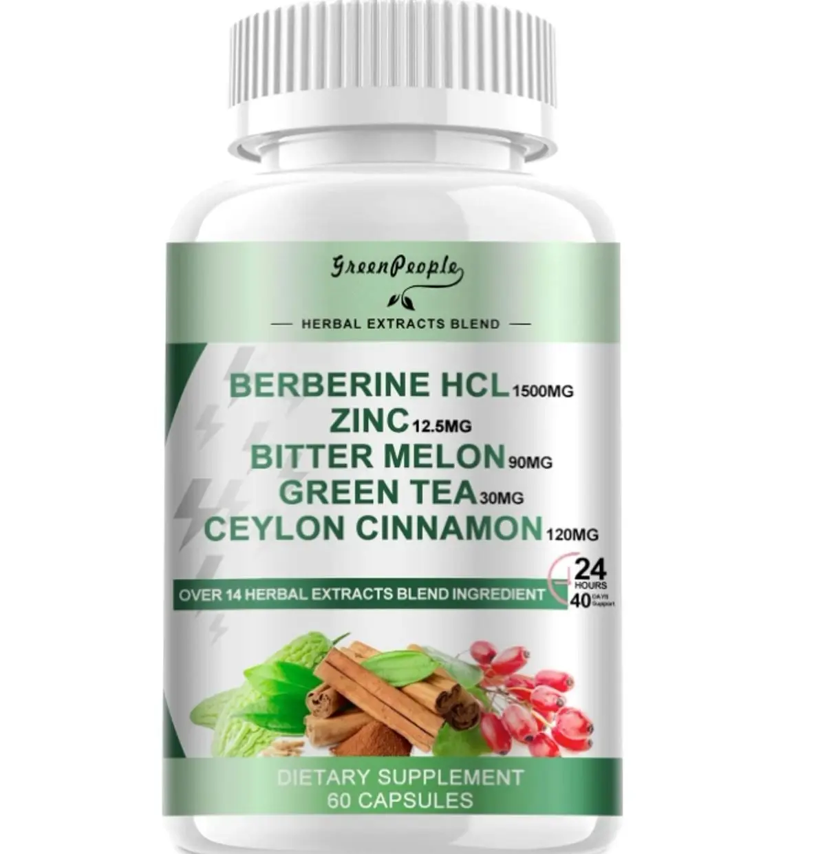 GREENPEOPLE Berberine Supplement with Ceylon Cinnamon - Berberine 1500mg Activates AMPK & GLP-1 Berberine HCL Capsules with Bitter Melon/Artichoke Extracts & Natural Herbs for Immune Support 60 Count