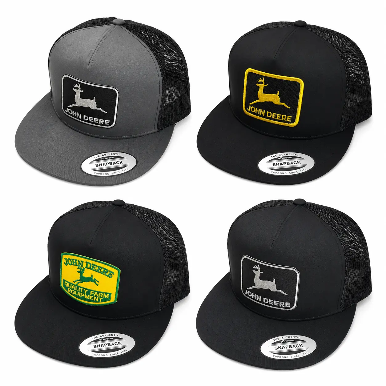 Vintage John Deere Deer Logo Trucker Hat, Embroidered Snapback Mesh Cap, Flat Bill Farm Hat, Country Western Hunting Hat, Adjustable Trucker Cap for Men Women Outdoor
