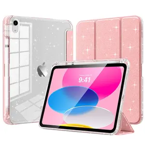 Cute Glitter iPad Case for 11th Generation 11 Inch and 10th Generation 10.9 Inch Clear TPU Slim Case with Pencil Holder Auto Wake Sleep Protection