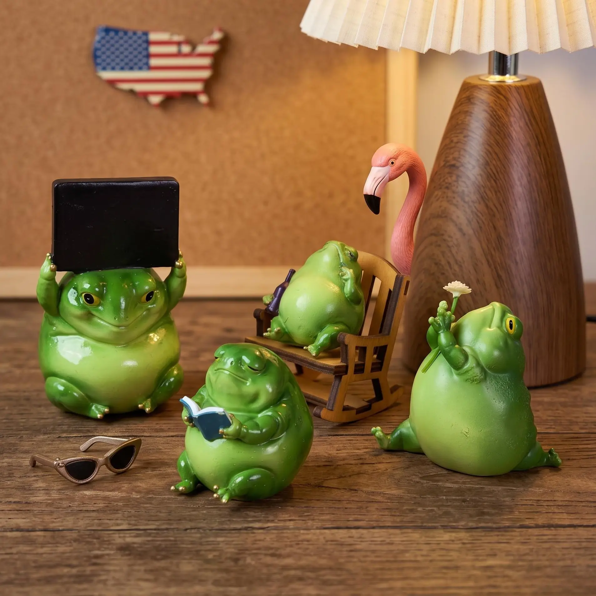 Emotional Support Frog Figurines - Funny Frog Sculpture for Shelf, Desk Decoration - Frog Desk Accessories - Perfect Cute Frog Gift for Frog Lovers