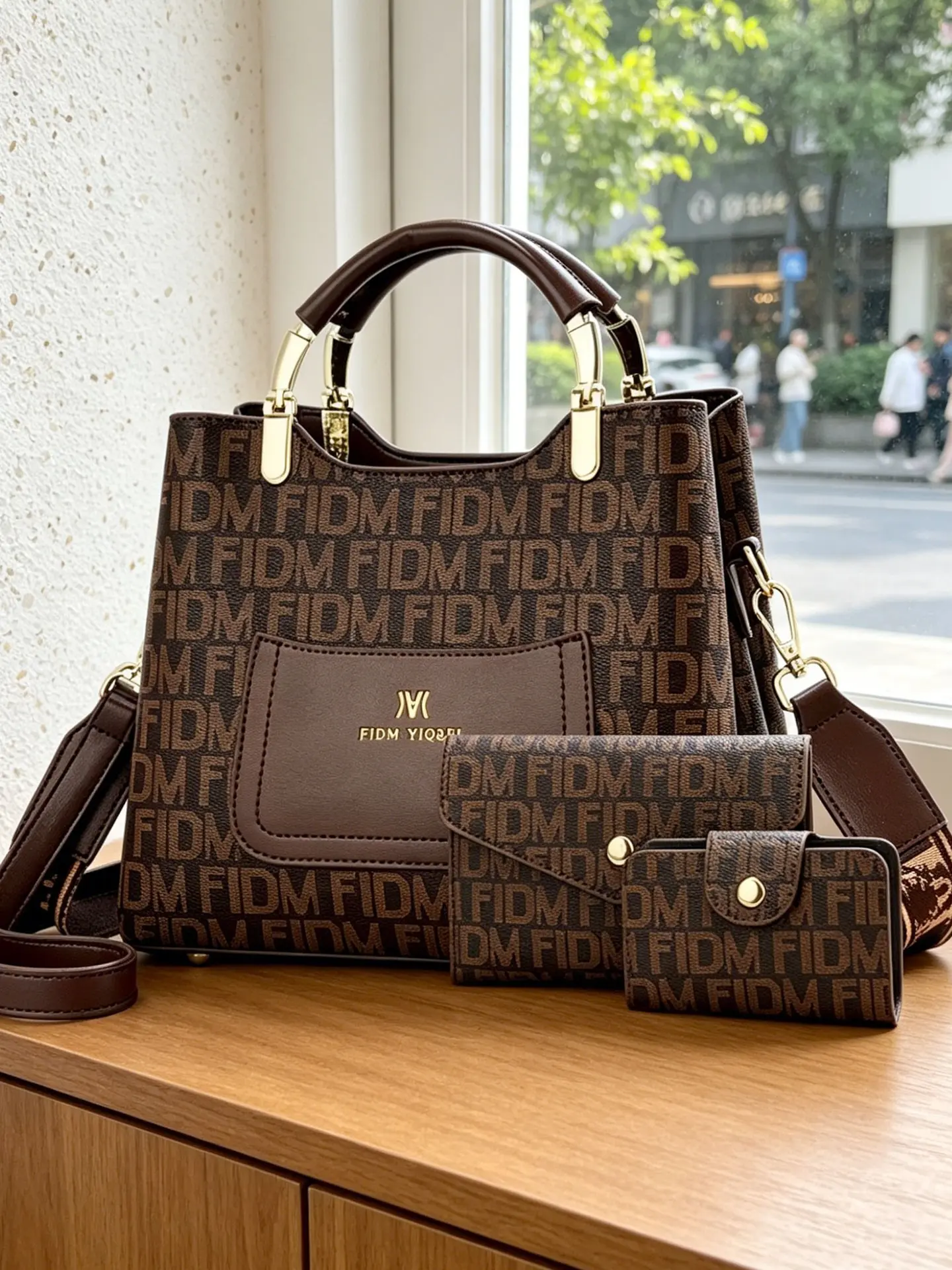 3-piece women's bag set, premium letter-printed ladies All Seasons handbag with metal pendants, can be worn as a single shoulder or crossbody bag, elegant and versatile multi-pocket bucket bag, ideal gift for Mother's Day, Handbag Shoulder Purse