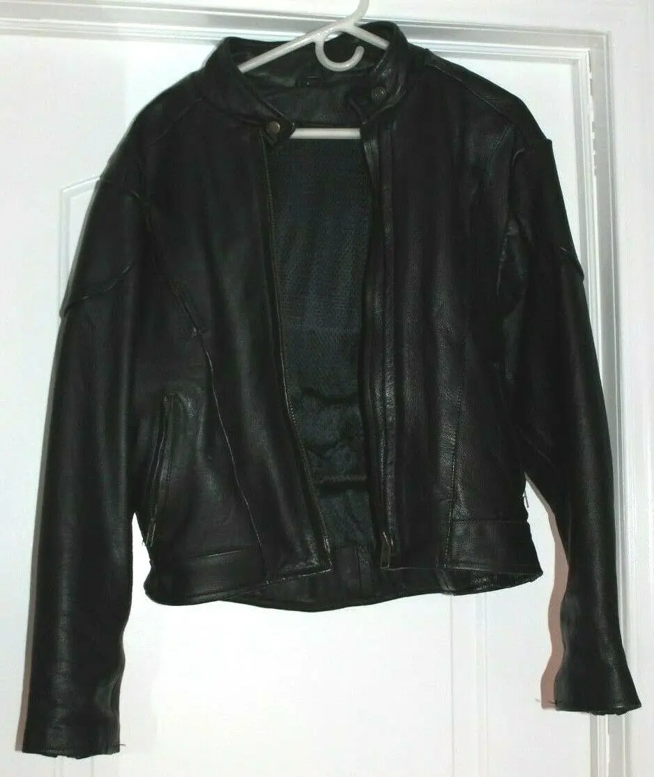 Women's Black Leather Motorcycle Jacket Moto With Butterfly Embroidery L
