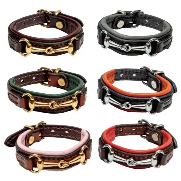 PADDED LEATHER HORSE BRACELET - 6 Colors with Equestrian Snaffle Bit & Buckle