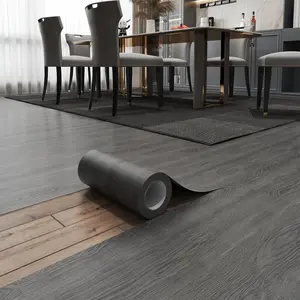 Peel and Stick Floor Tile 11.8” x 118” Vinyl Flooring Roll Cover 9.6 Sq.Ft. Waterproof Scratch-Resistant DIY Self-Adhesive PVC Wood Flooring for Renter, Kitchen, Bathroom, RV, Grey
