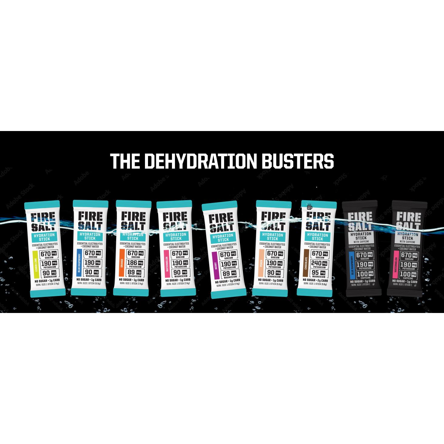 FIRE SALT PEACH Hydration Sticks - Essential Electrolytes & Coconut Water - Zero Sugar - Sport Energy Drink Mix - Natural Ingredients - 3x Electrolytes - Ideal for Intense Activities - Beverage, 16 or 32 ct.