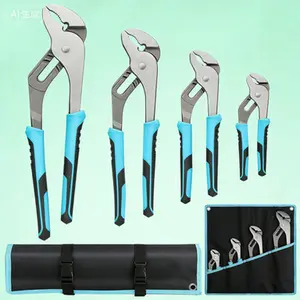 4-Piece Adjustable Water Pump Pliers Set with Cushion Grip, 12/10/8/6 Inch Groove Joint Pliers for Plumbing and Home Repair, Slip Joint Pliers with Tool Roll Bag for Gripping, Nuts, Bolts, Automotive Maintenance