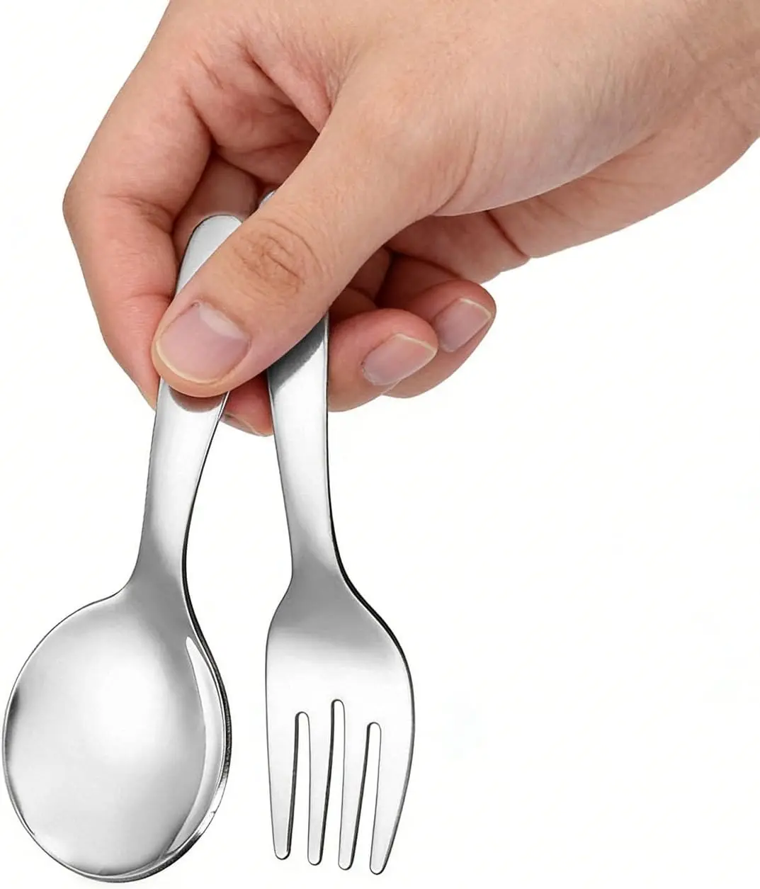 Small Spoons and Forks, Stainless Steel Short Handle Mini Spoons Taster Forks for Salt Dessert Sugar Coffee Appetizers Party Restaurant Supply Silverware Set (Silver)