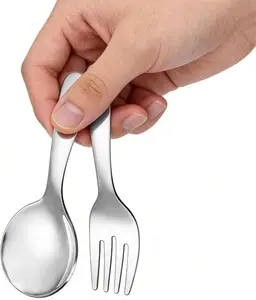 Small Spoons and Forks, Stainless Steel Short Handle Mini Spoons Taster Forks for Salt Dessert Sugar Coffee Appetizers Party Restaurant Supply Silverware Set (Silver)