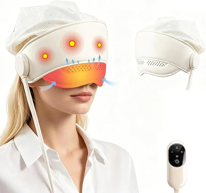 Electric Head Massager, Electric Massage Tool with 3 Heat Levels，6-Zone Kneading Temple Massager, Migraine Relief Massager for Forehead,4 Massage Modes