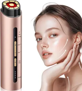 INTEO Microcurrent Facial Device Cordless 3 Modes Red Light Therapy for Face & Neck Skin Care Massager Portable Ergonomic Design Gold Finish Perfect Gift for Women Men