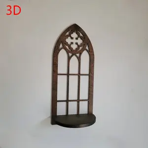 Gothic Window Shelf- Unique Cathedral Wood Shelves for Plants, Candles, and Treasures- Ideal Vintage Home Decor Decoration Items Gift, Wooden Wall Shelf