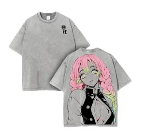 Mitsuri Kanroji T-Shirt – Demon Slayer Vintage Washed Oversized Tee with Double-Sided Print | Unisex Heavyweight Anime & Manga Gift Cotton Menswear