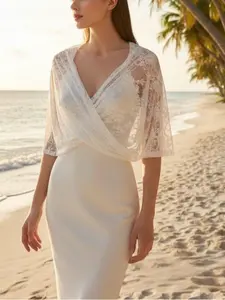 Women's Lace Floral Print Shawl Cardigan, Casual Loose-Fitting Batwing Sleeve Outerwear, Beach Vacation Style, Plain Pattern, Sheer Cover Up