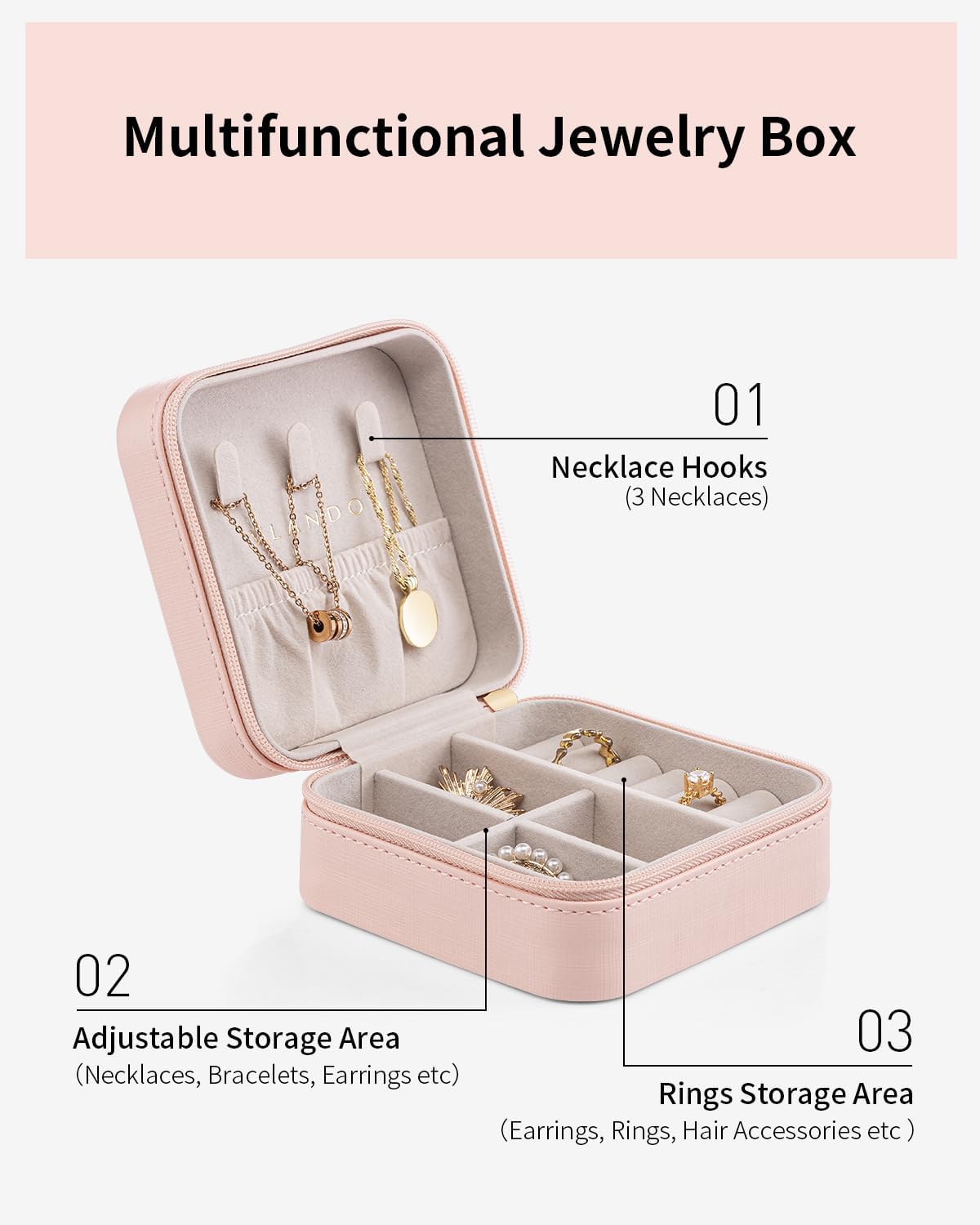 Mini Travel Jewelry Case Organizer for Women – Waterproof PU Leather Jewelry Box with Soft Flannel Lining, Compact Portable Storage for Rings, Earrings & Necklaces, Anti-Tangle Travel Jewelry Holder