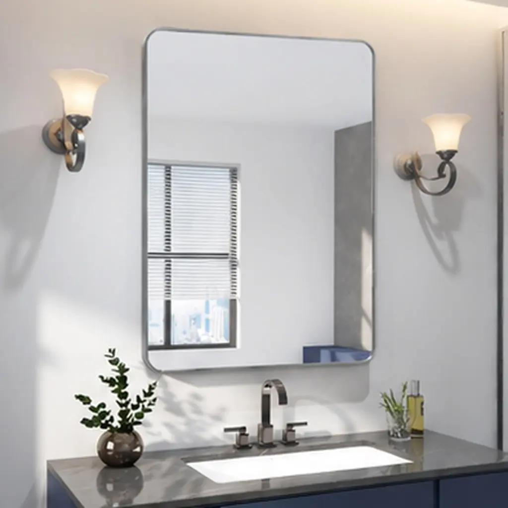 24x36 Inch Silver Aluminum Framed Rectangular Wall Mirror, HD Glass, Anti-Rust, Shatterproof, for Bathroom Vanity, Bedroom, Living Room, Modern Contemporary Decor, Easy Install, Classic Style, Silver Color Options, Aluminium/MDF/Mirror Material