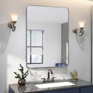 24x36 Inch Silver Aluminum Framed Rectangular Wall Mirror, HD Glass, Anti-Rust, Shatterproof, for Bathroom Vanity, Bedroom, Living Room, Modern Contemporary Decor, Easy Install, Classic Style, Silver Color Options, Aluminium/MDF/Mirror Material