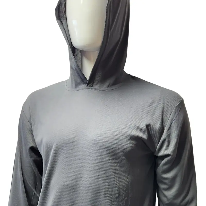 Hi Visibility ultra light weight Grey Long sleeve hoodie shirt / polyester birdeye Fabric for quick dry