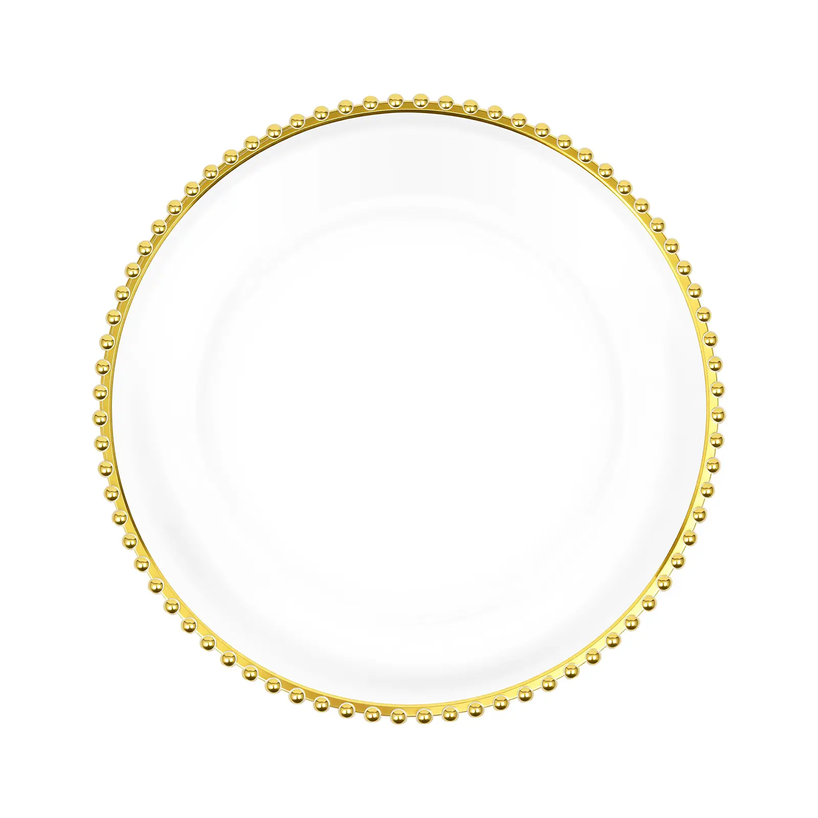 25-Pack 12.6 Inch PS Clear Charger Plates with Gold Beaded Rim & Heat-Insulated Sunken Bottom, Stackable Reusable Table Placemats for Wedding, Banquet, Party, Family Dinner, Restaurant Catering
