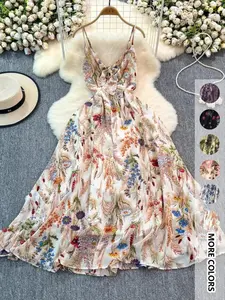 Women's Floral Print  Cami Dress, Boho Fashion Casual A Line Dress for Beach Holiday Vacation, Ladies Dress for Summer