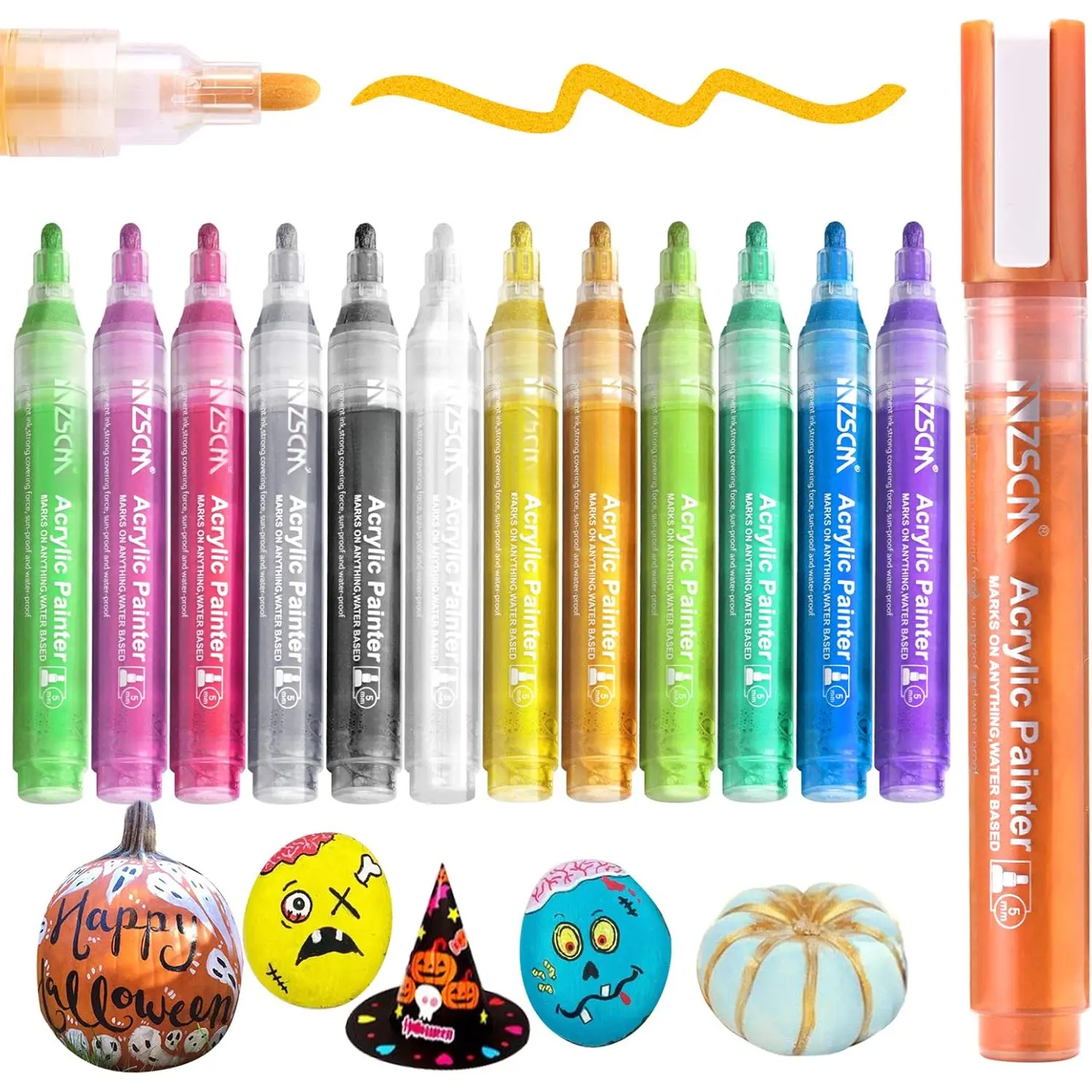 Pens  Markers,  12 Colors  Markers for Halloween Pumpkin Painting, Metallic Art Marker, for Adults Card Making, Rocks Painting,  Slices, Pumpkin Decoration