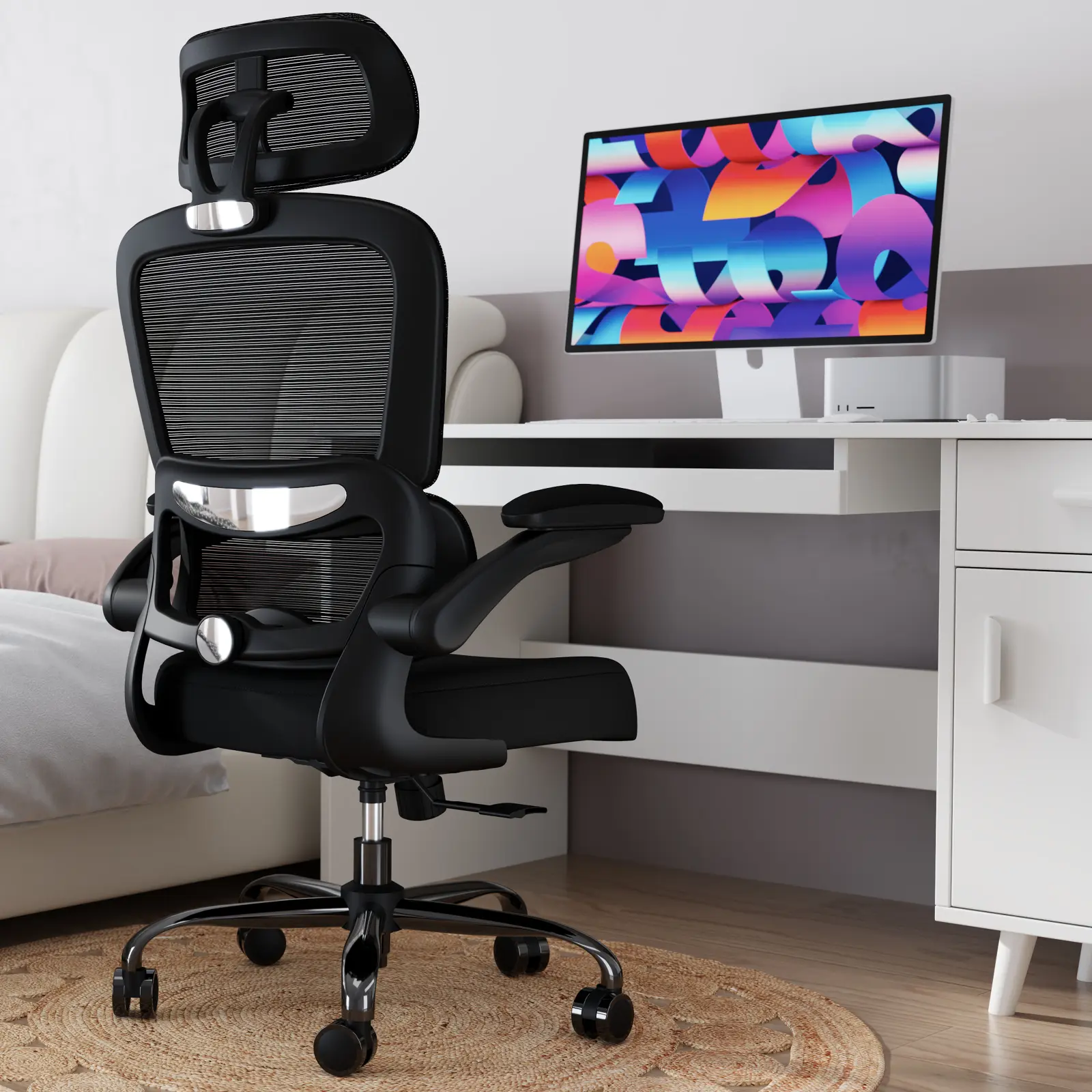 TRALT Ergonomic Office Chair - 330 LBS Home Mesh Office Desk Chair with Wheels, Comfortable Gaming Chairs (Black)