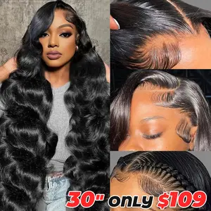 13x6 Lace Front Wigs Human Hair Body Wave 180% Density Pre Plucked 13x6 Transparent Lace Frontal Wigs Human Hair with Baby Hair Natural Black