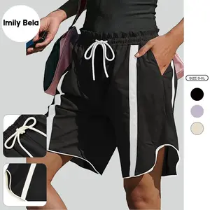 Imily Bela Womens Baggy Cargo Shorts Casual Wide Leg Knee Length Drawstring Elastic Waist Workout Running Athletic Yoga Shorts