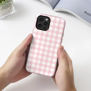 Pink Gingham Pattern Phone Case, 2 in 1 Shockproof Phone Protective Cover, Phone Accessories Compatible with iPhone 11 12 13 14 15 Pro Max