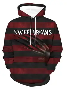 Men's Horror Movie Element Pattern Hoodie, 3D Print, Quick-Dry, Moisture-Wicking Polyester, Casual Loose Fit, Perfect for Streetwear