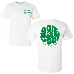 Golf Is Cool T-Shirt, Buff Bo Golf Club Front Logo with Groovy Bubble Letter Back Print, Retro Inspired Streetwear Graphic Tee, Soft Cotton Blend Shirt, Trendy Golf Apparel for Men and Women, Youthful Golfer Gift Idea