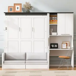 Multi-Functional Murphy Bed with Sofa, Desk, and Storage Cabinet – Space-Saving Foldable Design, Full size