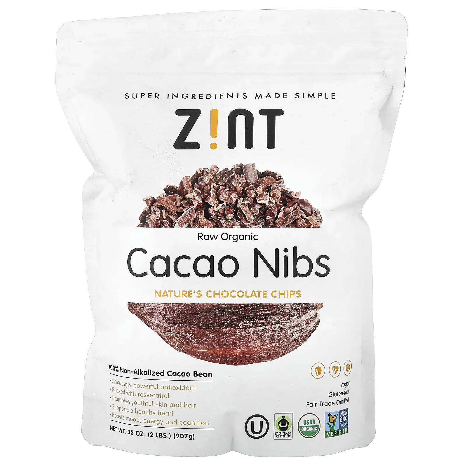 Zint Raw Organic Cacao Nibs, 32 oz (907 g)