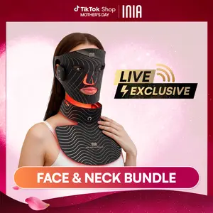 【LIVE EXCLUSIVE】INIA GLOW Wireless Red Light Face & Neck & Chest Mask Bundle – 630nm & 850nm Red Light Therapy Mask Devices | Skincare Set for Lifting, Firming & Radiant Glow at Home, Rechargeable & Portable with 2-Year Warranty