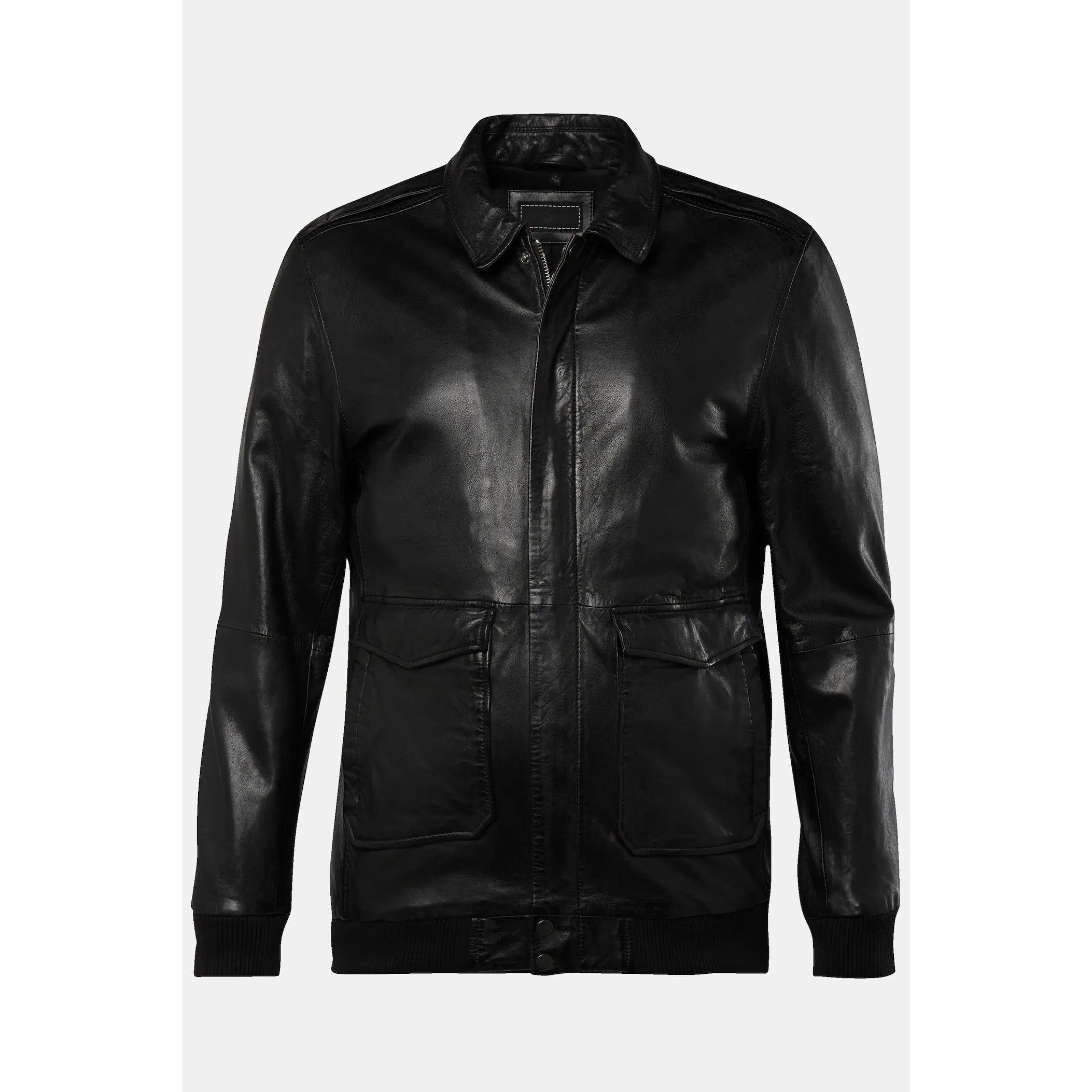 Men's Leather Jacket with Back Patch – Real Leather Shirt Collar Jacket (L–8XL)