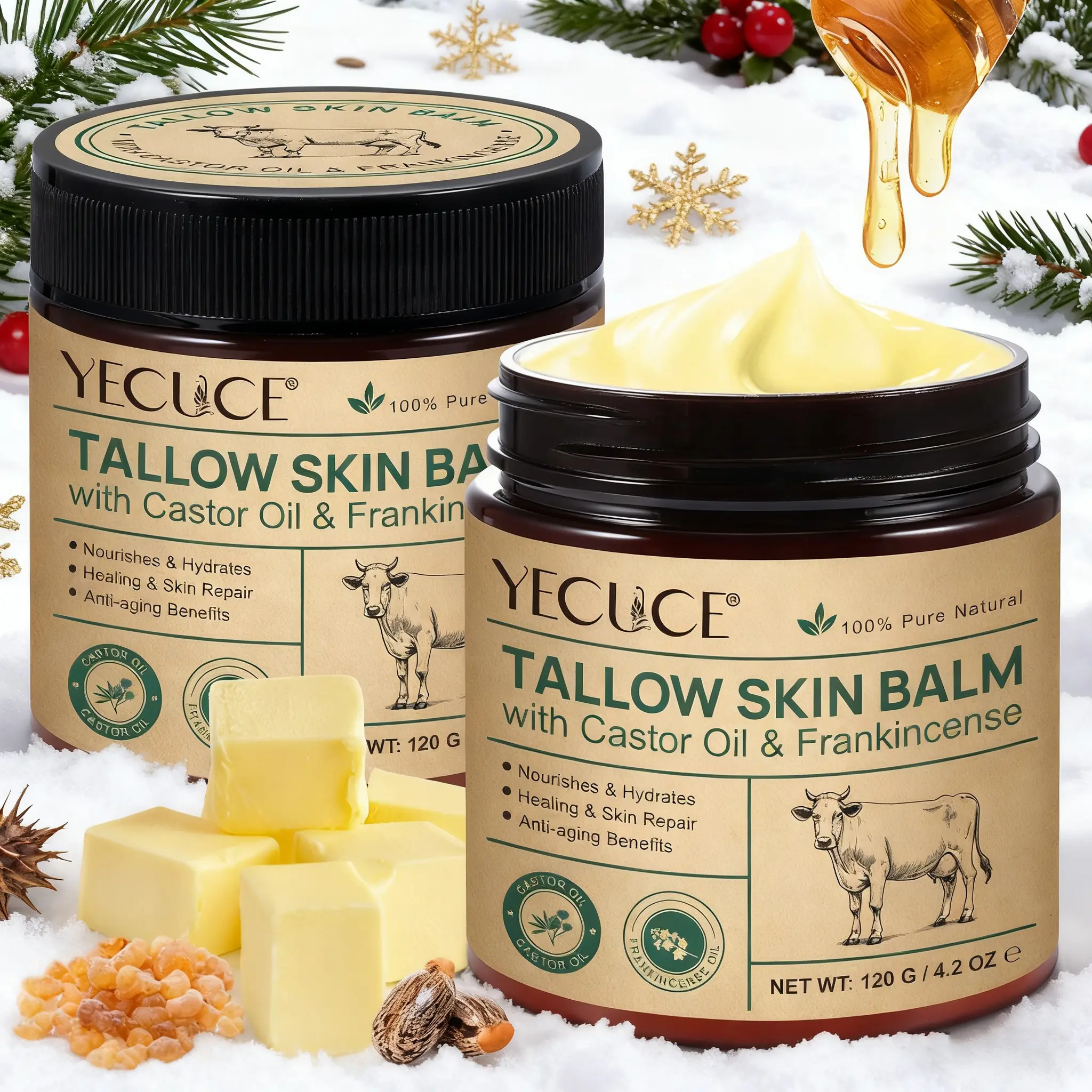 Yecuce Shea Butter & Castor Oil & Frankincense Cream 120g, Moisturizing Cream, Body Lotion, Skin Care Cream, Contains Castor Oil And Frankincense, Nourishes Skin, Fights Dryness, Suitable For All Skin Types, Especially Ideal For Seasonal Changes.
