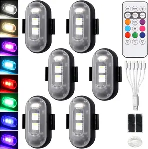 6PCS LED Flash Lights for Cars Colorful Car LED Light Interior Wireless Emergency Lights Multi-mode USB Charing Underglow Warning Lights for Cars Motorcycle Bike
