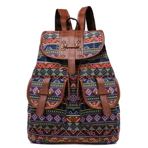 Exotic style retro backpack, trendy large capacity casual drawstring women's bag/school bag, portable.