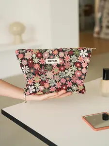 Floral Pattern Makeup Bag, Portable Handheld Cosmetic Storage Bag, Foldable Travel Toiletry Bag, Travel Beauty Bag, Makeup Organizer Pouch, Versatile Storage Bag for Travel & Daily Use, Cosmetic Travel Bags