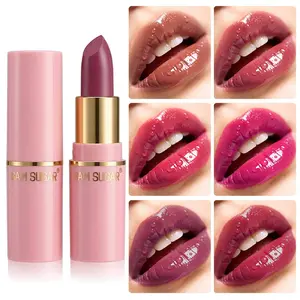 Sam Sugar 6 Color Moisturizing Shimmer Lipstick, Round Tube Gold Circle Long-Lasting Hydrating Easy Application Lip Gloss