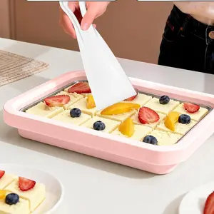 Food Grade 4-in-1 Yogurt & Ice Cream Maker, No Electric Portable Rolled Ice Cream Machine with 2 Double Scrapers, Stainless Steel Plate, Hand Washable, Ideal for Home, Food & ASMR Bloggers, Pink & White