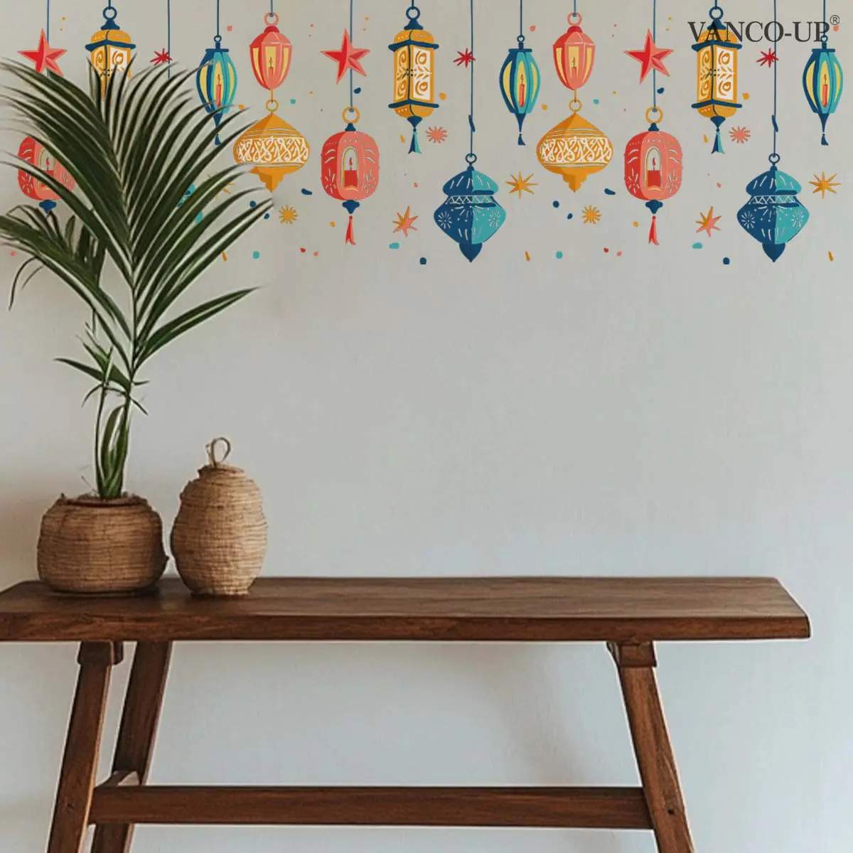 A (30*90cm) Eid Mubarak Ramadan lantern star 2D ultra-transparent window sticker, a festive decorative background window sticker, Wall Decal (T20153)
