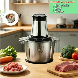 Grinder Electric Food Processor 2L/3L Stainless Steel Meat Blender Food Chopper for Meat Vegetables Fruits and Nuts with 4 Sharp Blades 350W 8 Cups/12Cups